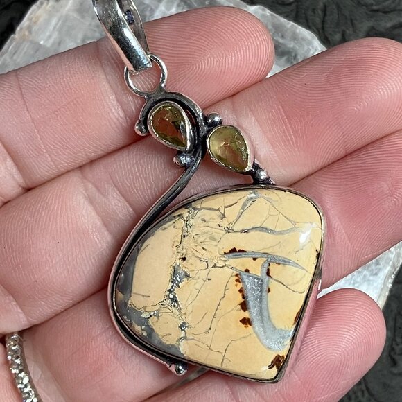 Citrine and Druzy Maligano Jasper Pendant Crystal Stone Jewelry - Picture 1 of 8